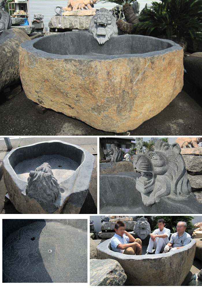 石風呂はライオンを天然御影石を彫刻した巨石風呂です。